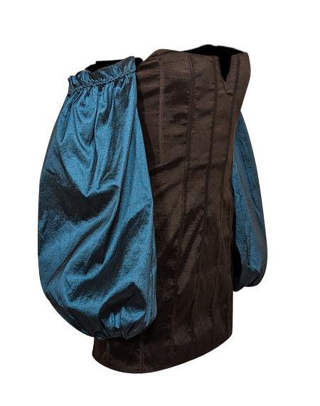 Current Boutique-Lovers + Friends - Black Taffeta boning Dress w/ Teal Off The Shoulder Long Sleeves Sz M