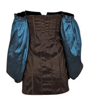 Current Boutique-Lovers + Friends - Black Taffeta boning Dress w/ Teal Off The Shoulder Long Sleeves Sz M