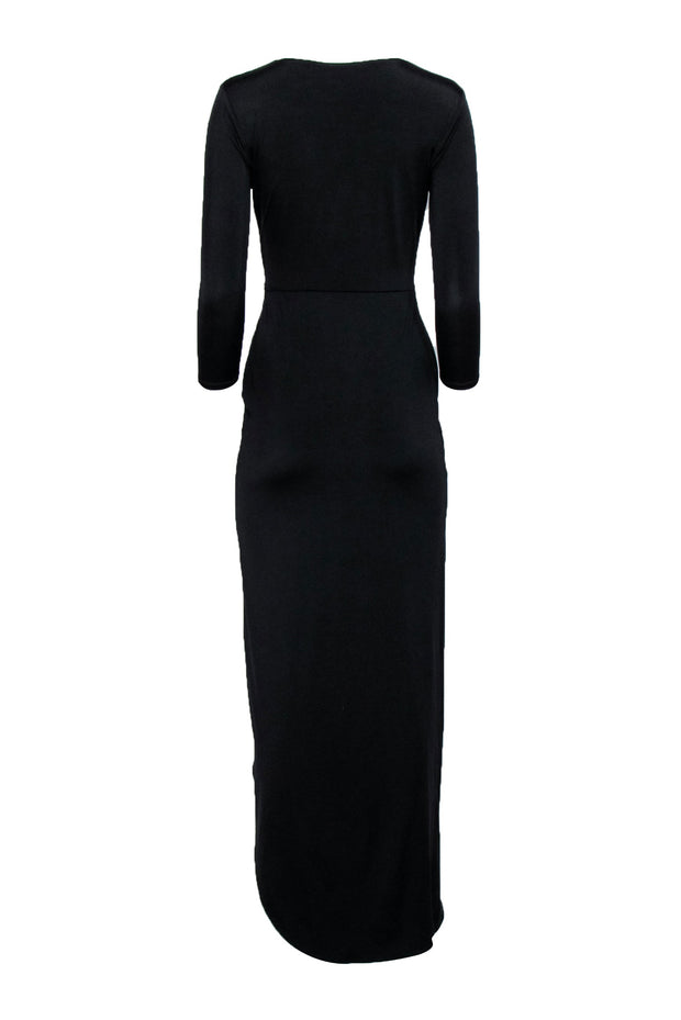 Current Boutique-Lovers + Friends - Black Stretch Waist Knot Deep V Formal Dress Sz S