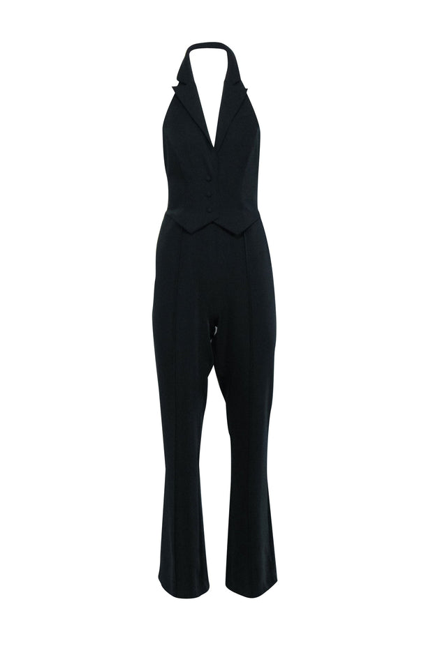 Current Boutique-Lovers + Friends - Black Satin Notched Lapel Jumpsuit Sz S