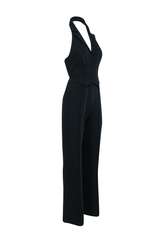 Current Boutique-Lovers + Friends - Black Satin Notched Lapel Jumpsuit Sz S