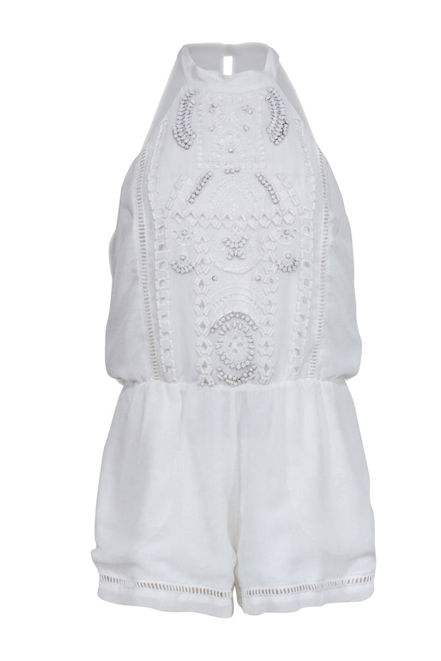 Current Boutique-Lovers + Friends - White Sleeveless Beaded Embellished Romper Sz M