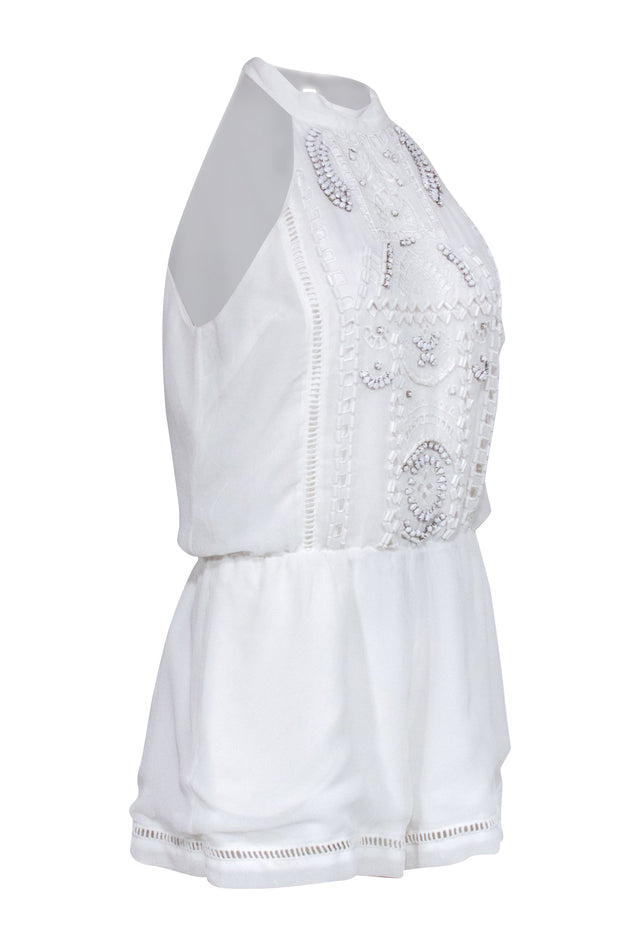 Current Boutique-Lovers + Friends - White Sleeveless Beaded Embellished Romper Sz M