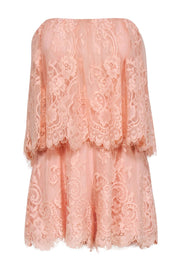Current Boutique-Lovers + Friends - Peach Pink Floral Lace Strapless Romper Sz S