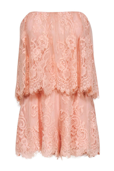 Current Boutique-Lovers + Friends - Peach Pink Floral Lace Strapless Romper Sz S