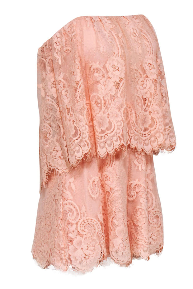 Current Boutique-Lovers + Friends - Peach Pink Floral Lace Strapless Romper Sz S