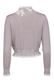 Current Boutique-LoveShackFancy - Pink Multi Color Shimmer "Melon" Cardigan w/ Floral Applique Sz M
