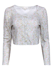 Current Boutique-LoveShackFancy - Light Blue Floral Print Cropped Cardigan Sz XS