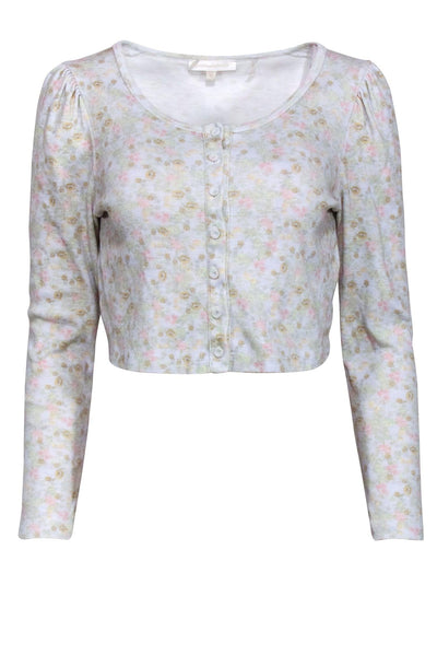 Current Boutique-LoveShackFancy - Light Blue Floral Print Cropped Cardigan Sz XS
