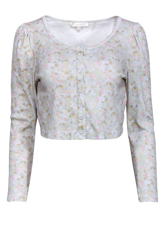 Current Boutique-LoveShackFancy - Light Blue Floral Print Cropped Cardigan Sz XS