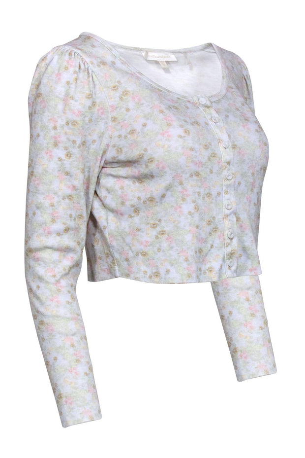 Current Boutique-LoveShackFancy - Light Blue Floral Print Cropped Cardigan Sz XS