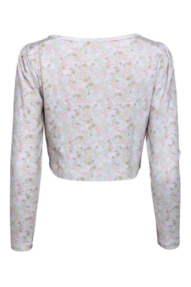 Current Boutique-LoveShackFancy - Light Blue Floral Print Cropped Cardigan Sz XS