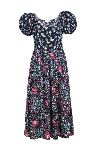Current Boutique-LoveShackFancy - Black & Multi Color Floral Print Maxi Dress Sz 4