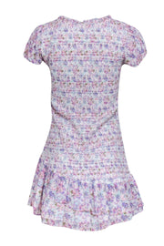 Current Boutique-LoveShackFancy - White w/ Pastel Pink & Purple Floral Smocked Drop Waist Dress Sz M