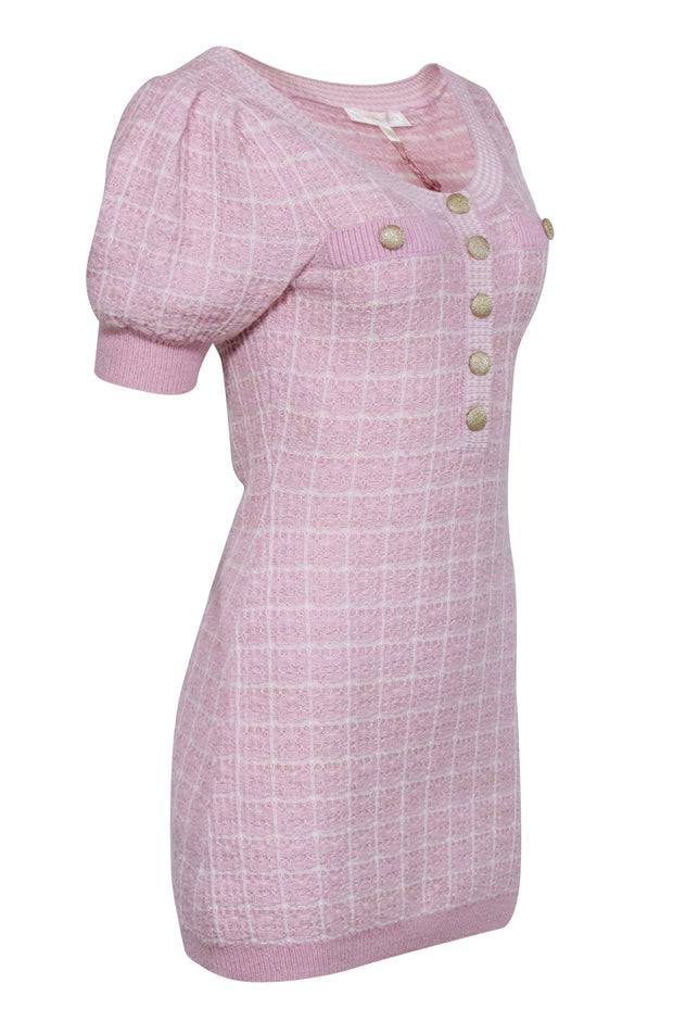 Current Boutique-LoveShackFancy - Pink & White Tweed Short Sleeve Knit Dress Sz S