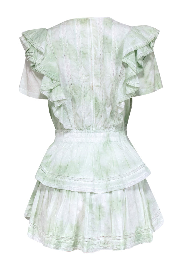 Current Boutique-LoveShackFancy - Mint Green Cotton Drop-Waist Ruffle Mini Dress Sz XS