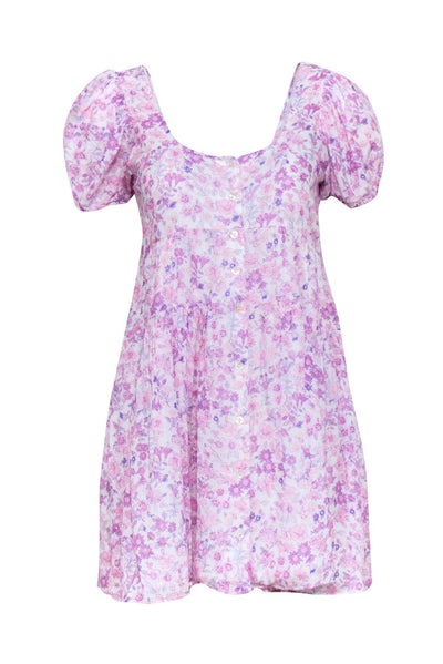Current Boutique-LoveShackFancy - Pink & Lavender Floral Puff Sleeve Dress Sz XS