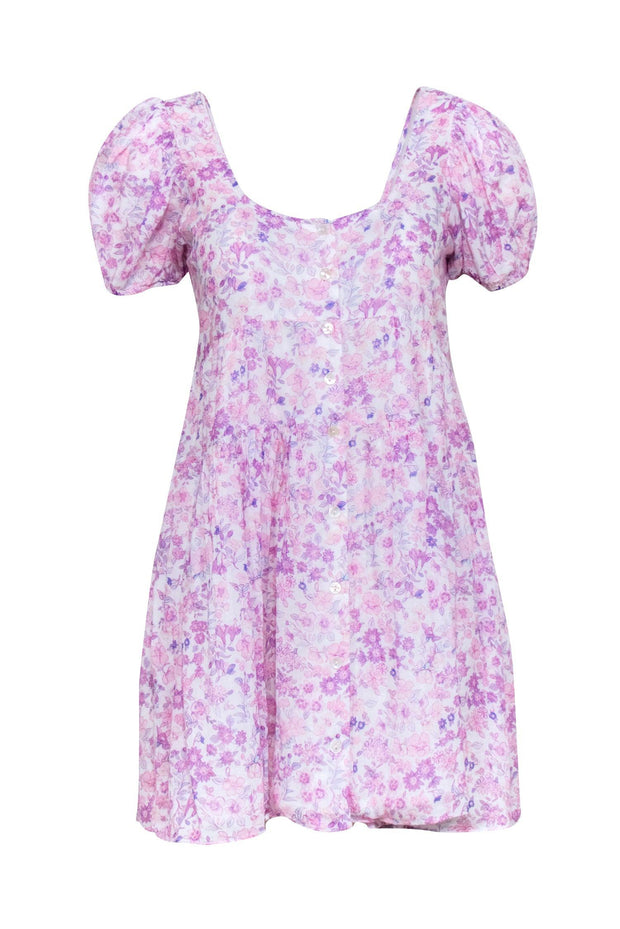 Current Boutique-LoveShackFancy - Pink & Lavender Floral Puff Sleeve Dress Sz XS