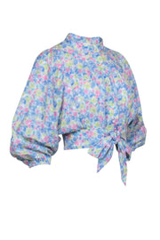 Current Boutique-LoveShackFancy - Blue Floral Print Button Down Shirt w/ Dolman Sleeves Sz XS