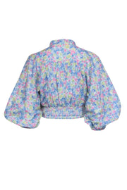 Current Boutique-LoveShackFancy - Blue Floral Print Button Down Shirt w/ Dolman Sleeves Sz XS