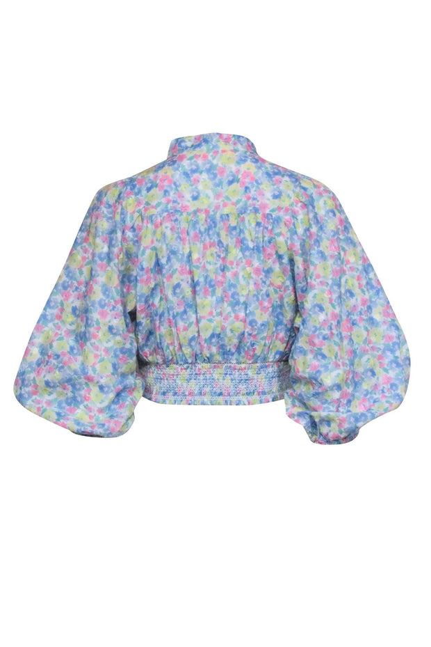 Current Boutique-LoveShackFancy - Blue Floral Print Button Down Shirt w/ Dolman Sleeves Sz XS