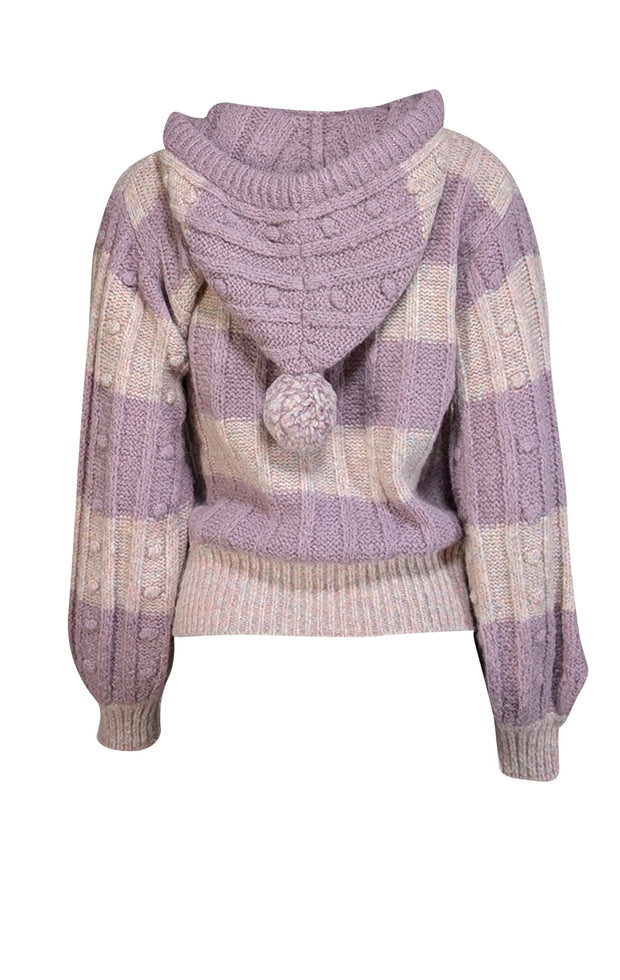 LoveShackFancy - Lavender & Pink Alpaca Blend "Tirzah" Front Hooded Sweater Sz XL - Current Boutique