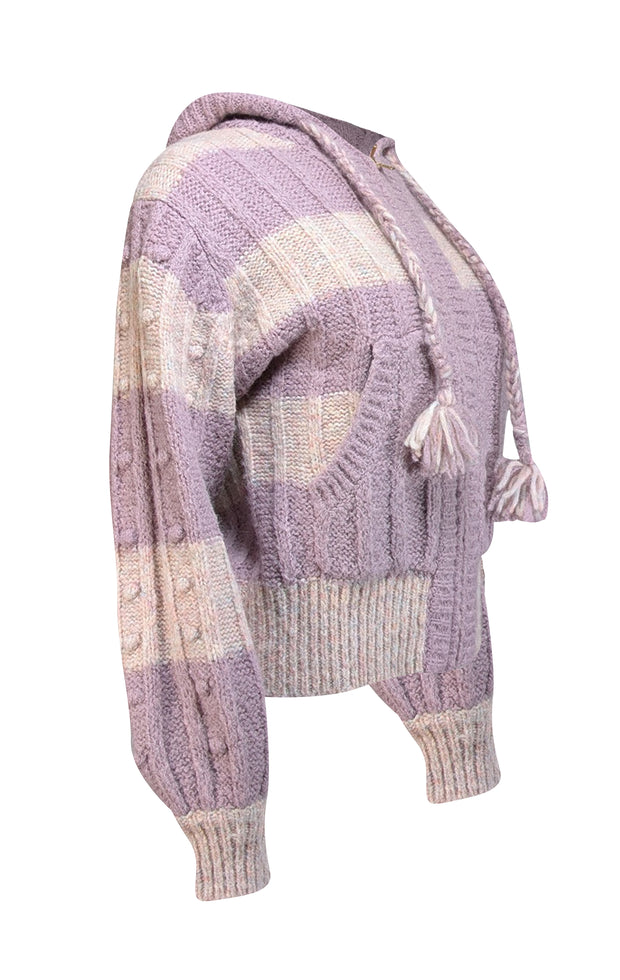 LoveShackFancy - Lavender & Pink Alpaca Blend "Tirzah" Front Hooded Sweater Sz XL - Current Boutique