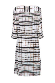 Current Boutique-M.M. Lafleur - White w/ Brown Square Print Cowl Neck Dress Sz 14