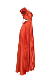 Mac Duggal - Orange Pleated Satin Floor Length Dress Sz 8 - Current Boutique