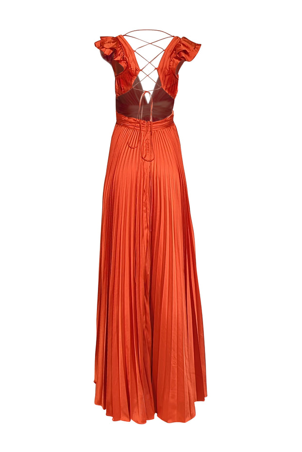 Mac Duggal - Orange Pleated Satin Floor Length Dress Sz 8 - Current Boutique
