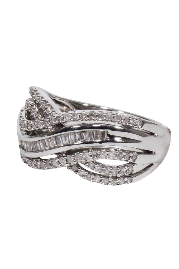 Current Boutique-Macy's - Sterling Silver Crossover Diamond Ring Sz 7