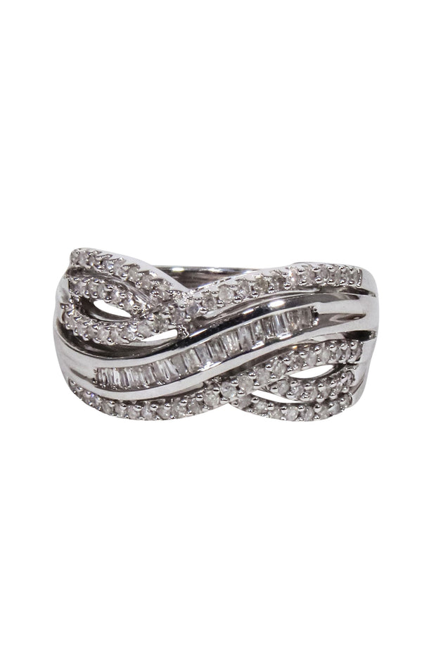 Current Boutique-Macy's - Sterling Silver Crossover Diamond Ring Sz 7