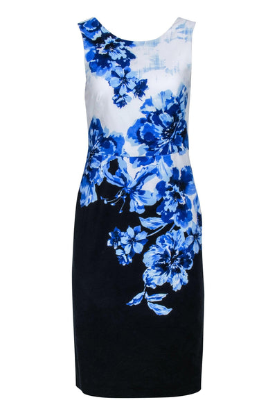 Current Boutique-Maeve - Black Contrast Sheath Dress w/ Blue Floral Print Sz 4