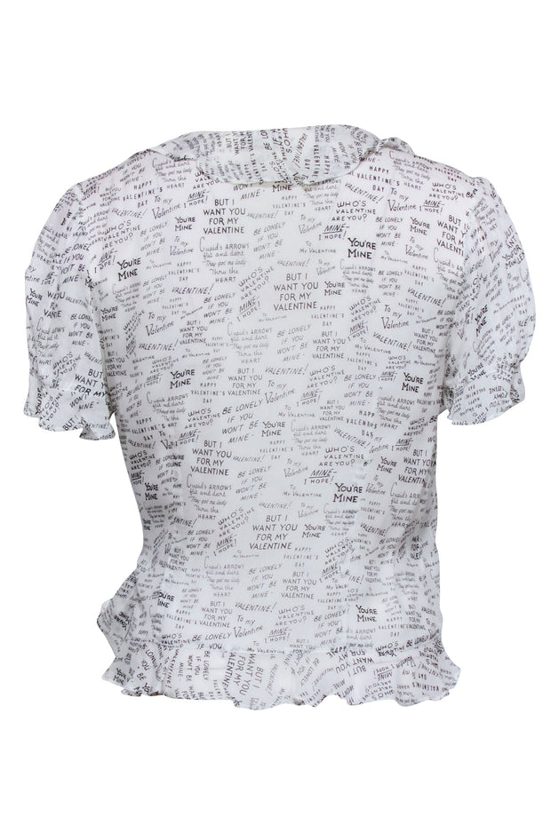 Current Boutique-Maeve - White Surplice Blouse w/ Black Writing Motif Sz 6