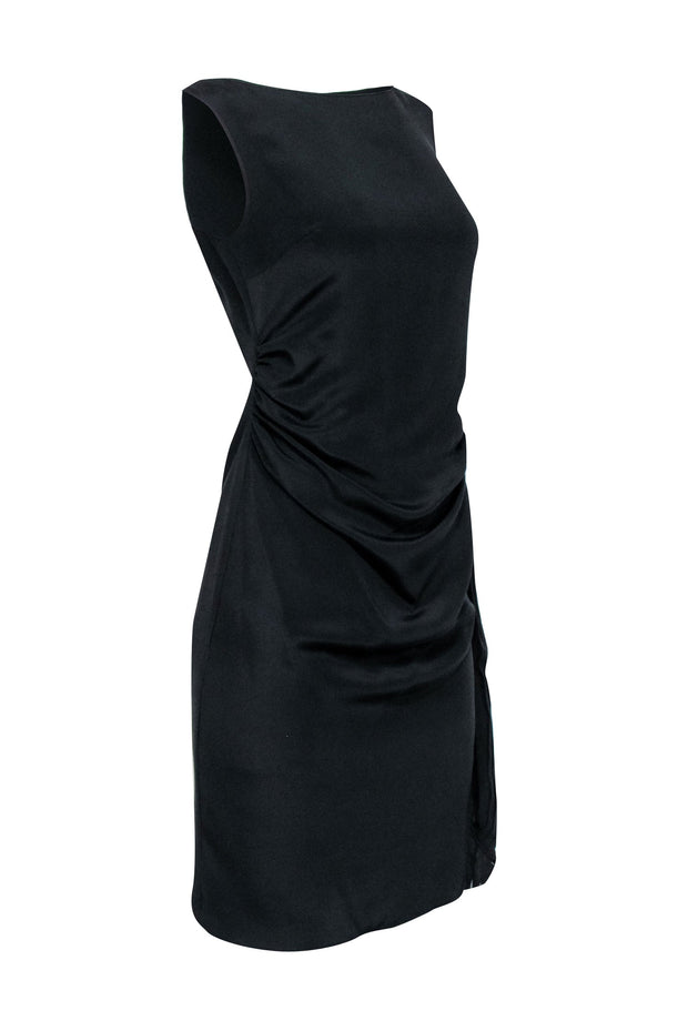 Current Boutique-Magaschoni - Black Silk Ruched Sleeveless Dress Sz 2