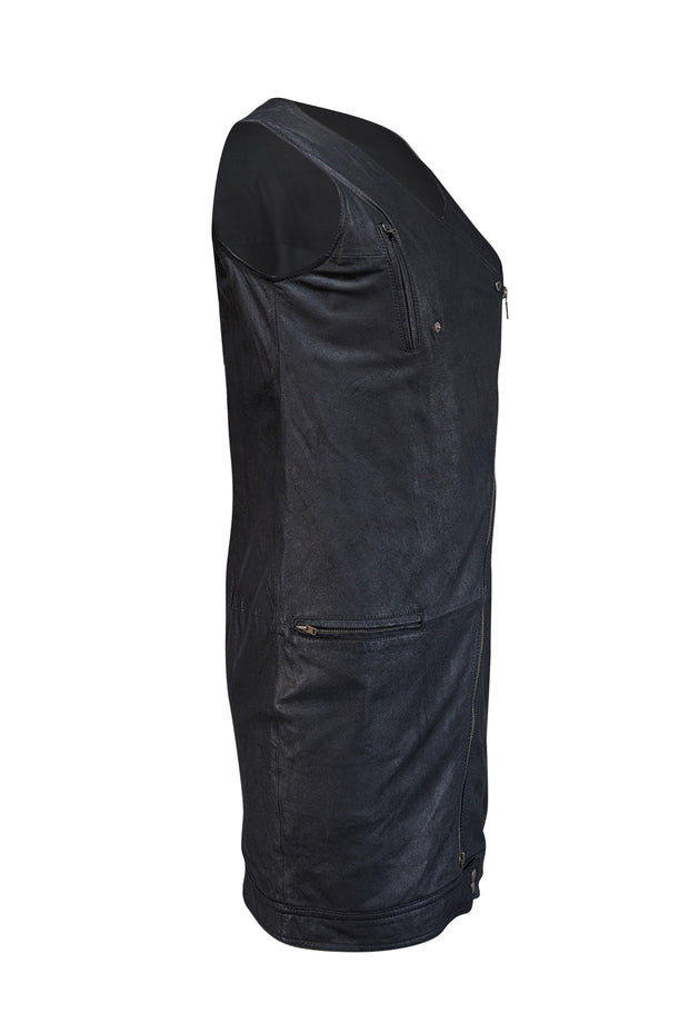 Current Boutique-Maison Martin Margiela - Black Goat Leather Moto Zip Dress Sz 6