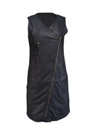 Current Boutique-Maison Martin Margiela - Black Goat Leather Moto Zip Dress Sz 6