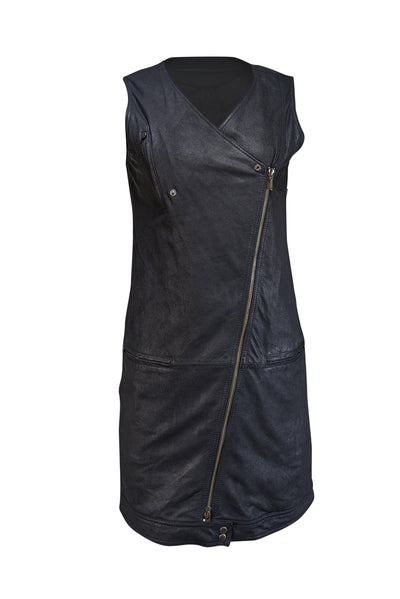 Current Boutique-Maison Martin Margiela - Black Goat Leather Moto Zip Dress Sz 6