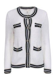 Current Boutique-Maje - White Knit Cardigan w/ Contrast Metallic Trim Sz 8