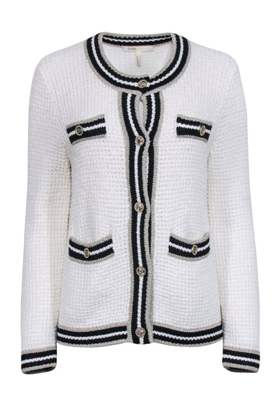 Current Boutique-Maje - White Knit Cardigan w/ Contrast Metallic Trim Sz 8