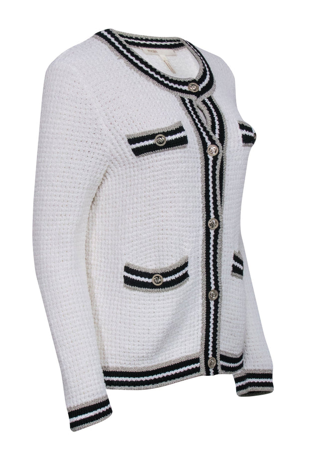 Current Boutique-Maje - White Knit Cardigan w/ Contrast Metallic Trim Sz 8