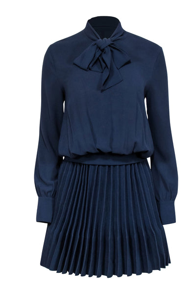 Current Boutique-Maje - Navy Pleated Long Sleeve Dress w/ Neck Tie Sz 4