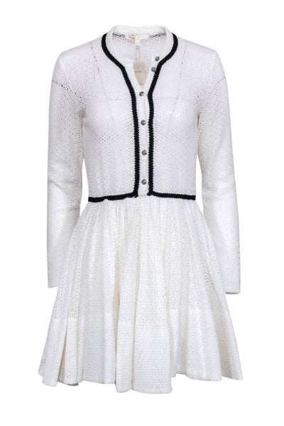 Current Boutique-Maje - Ivory Eyelet Lace Long Sleeve Button Bust Dress Sz 6