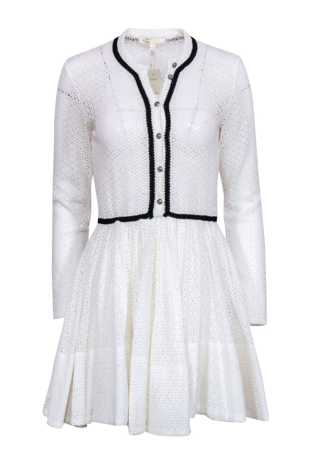 Current Boutique-Maje - Ivory Eyelet Lace Long Sleeve Button Bust Dress Sz 6