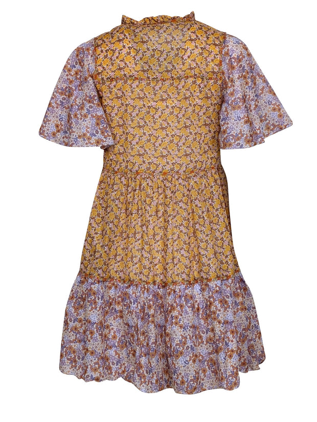 Current Boutique-Maje - Yellow, Purple, & Pink Floral Print Cotton Mini Dress Sz 4
