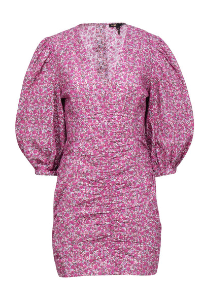 Current Boutique-Maje - Pink Floral Print Eyelet "Ryad" Balloon Sleeve Minidress Sz 6