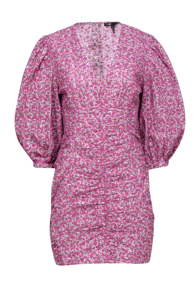 Current Boutique-Maje - Pink Floral Print Eyelet "Ryad" Balloon Sleeve Minidress Sz 6