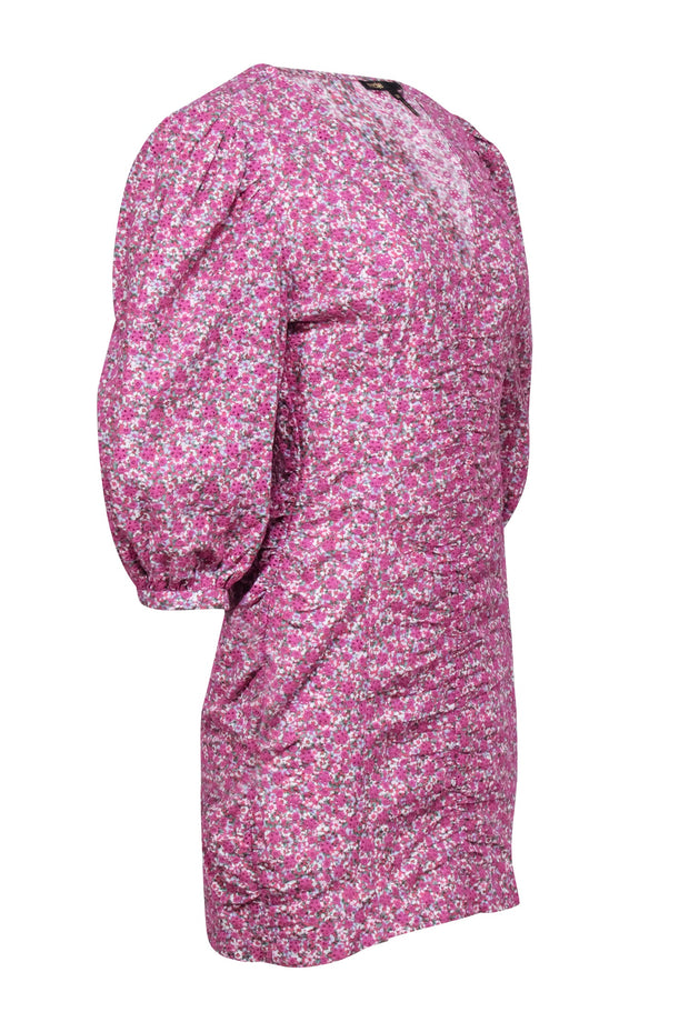Current Boutique-Maje - Pink Floral Print Eyelet "Ryad" Balloon Sleeve Minidress Sz 6