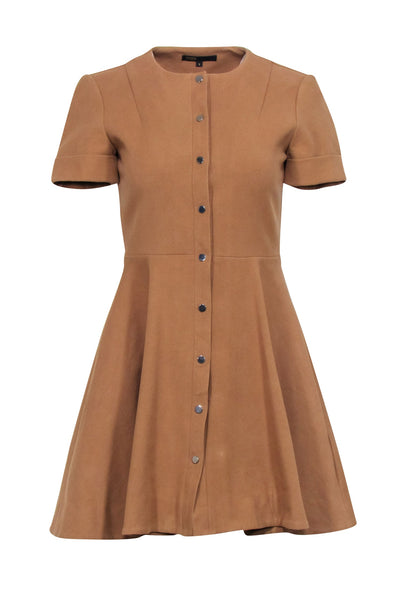 Current Boutique-Maje - Camel Fit & Flare Short Sleeve Mini Dress Sz M