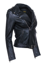 Current Boutique-Maje - Black Lamb Leather Moto Zip Jacket Sz 4
